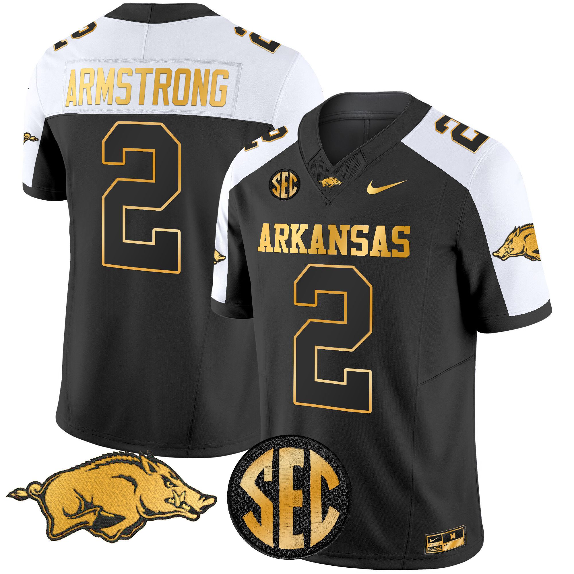Men Arkansas Razorbacks #2 Armstrong Black Nike 2024 Gold Vapor Limited NCAA Jersey